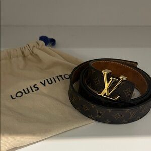 Louis Vuitton Brown Monogram Belt with Gold LV Buckle